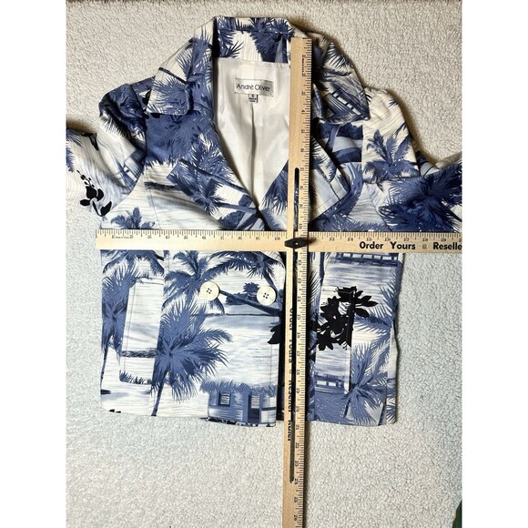 Vintage Andre Oliver Women’s Blue Palm Trees Jacket With Shoulder Pads Sz 6 - Picture 7 of 13